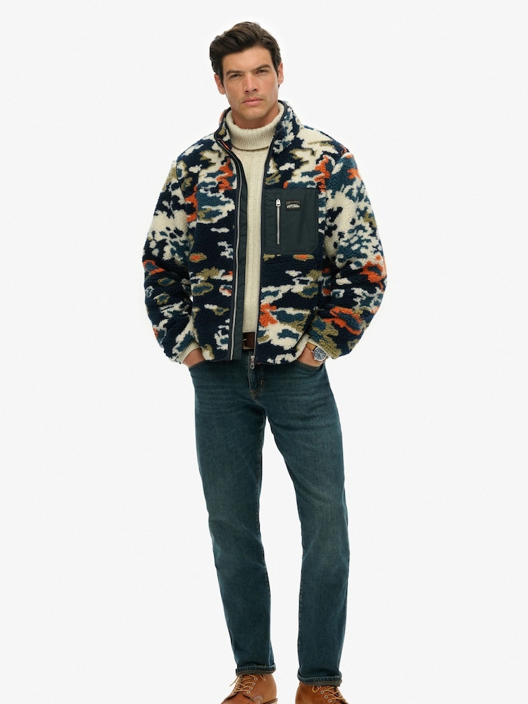 Superdry Blue Printed Zip Through Fleece - Image 2 of 5