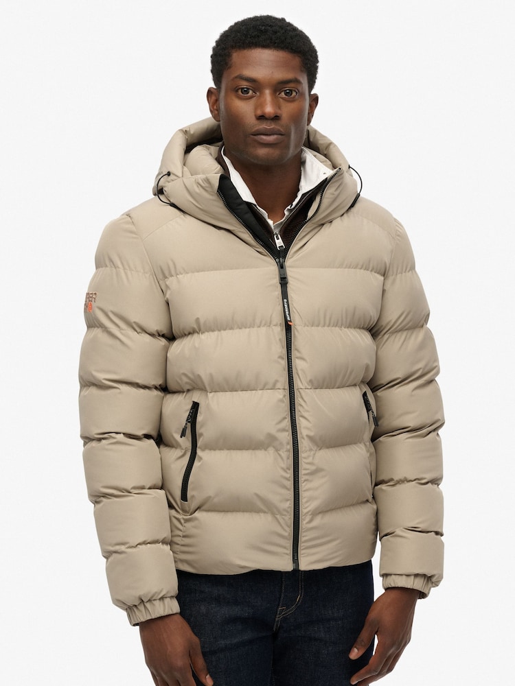 Superdry Natural Hooded Sports Puffer Jacket - Image 2 of 7 Superdry Natural Hooded Sports Puffer Jacket - Image 2 of 7