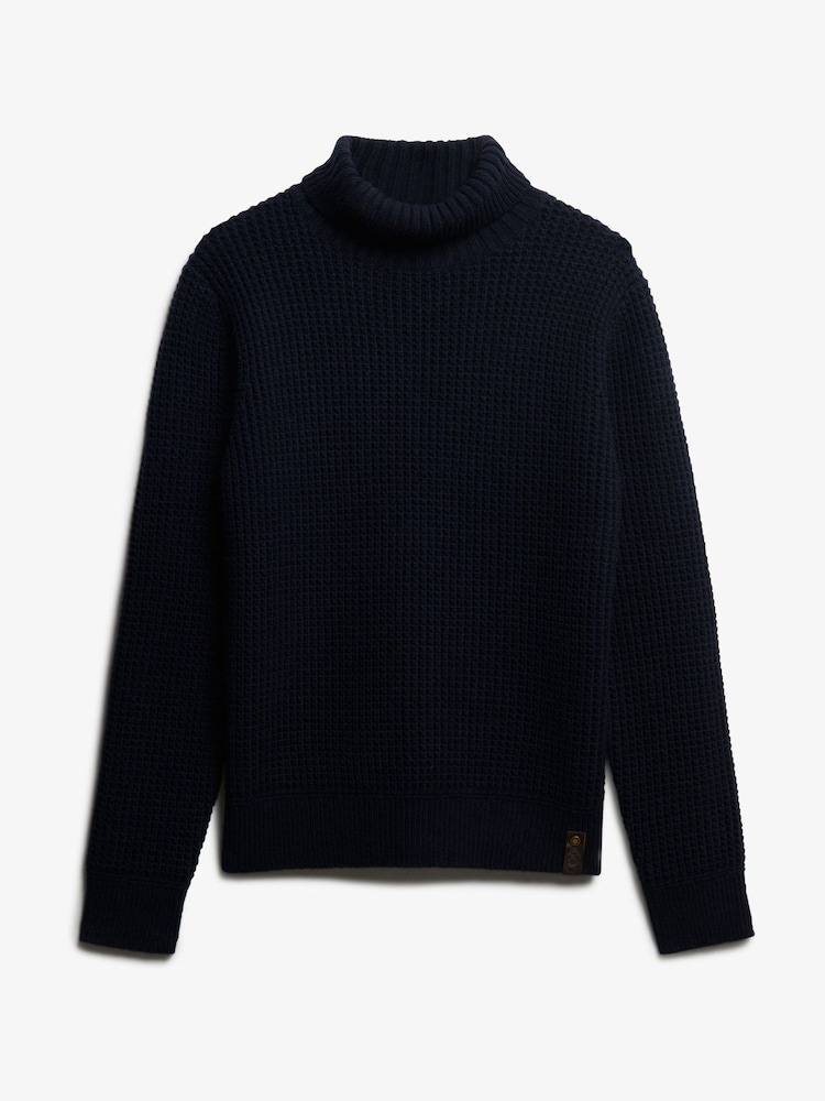 Superdry Blue The Merchant Store - Textured Roll Neck Jumper - Image 1 of 2