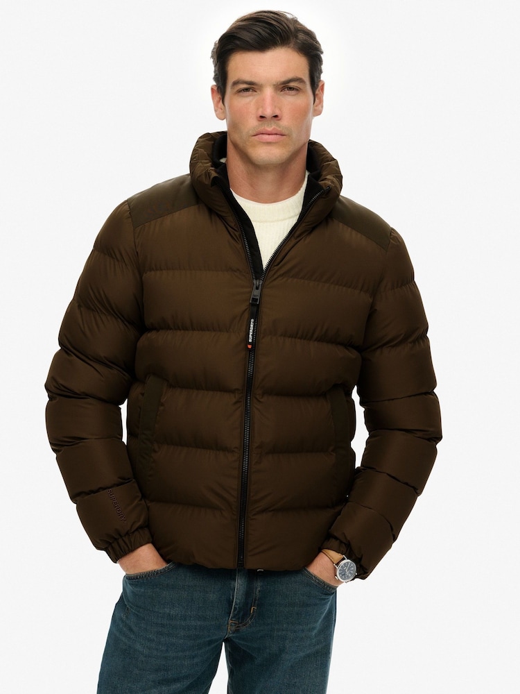 Superdry Brown Sports Puffer Jacket - Image 1 of 7