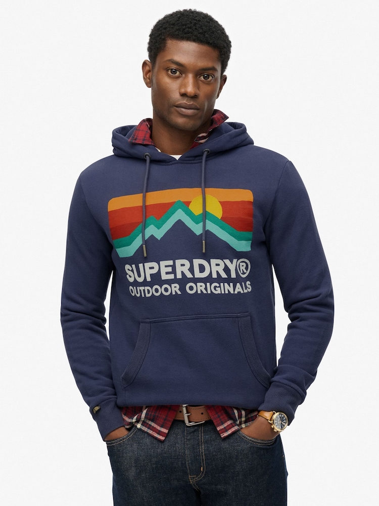 Superdry Blue Great Outdoors Relaxed Hoodie - Image 1 of 6 Superdry Blue Great Outdoors Relaxed Hoodie - Image 1 of 6