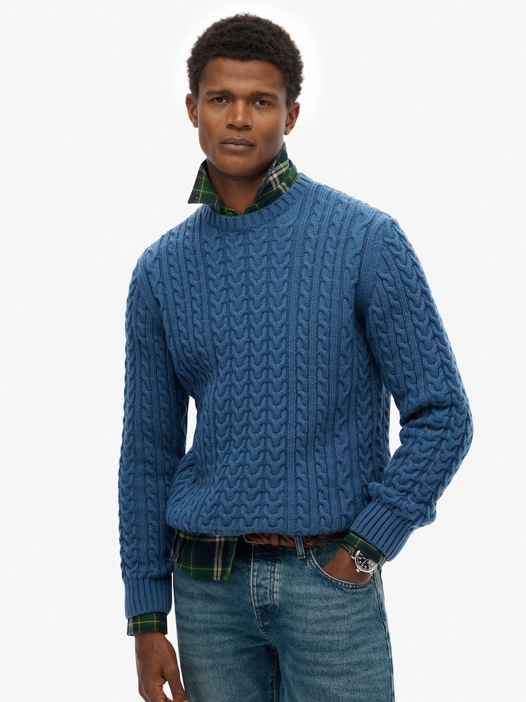 Superdry Coast Blue Jacob Cable Knit Jumper - Image 1 of 6