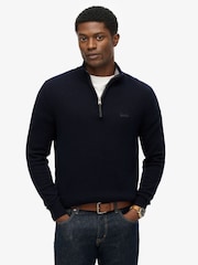 Superdry Blue Wool Blend Half Zip Jumper - Image 1 of 6