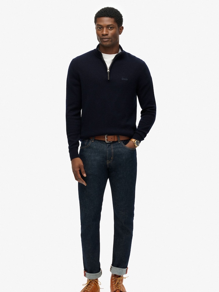 Superdry Blue Wool Blend Half Zip Jumper - Image 2 of 6