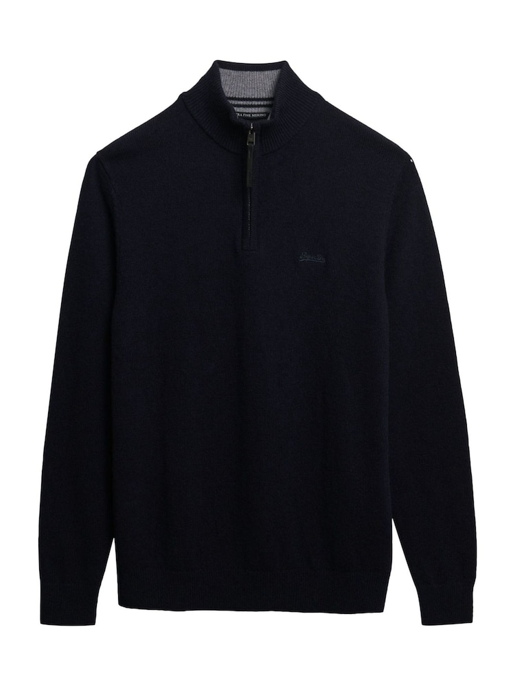 Superdry Blue Wool Blend Half Zip Jumper - Image 6 of 6