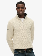 Superdry Cream Jacob Cable Knit Half Zip Jumper - Image 1 of 7