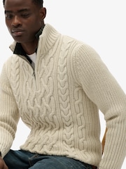 Superdry Cream Jacob Cable Knit Half Zip Jumper - Image 3 of 7