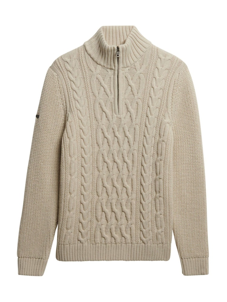 Superdry Cream Jacob Cable Knit Half Zip Jumper - Image 7 of 7 Superdry Cream Jacob Cable Knit Half Zip Jumper - Image 7 of 7