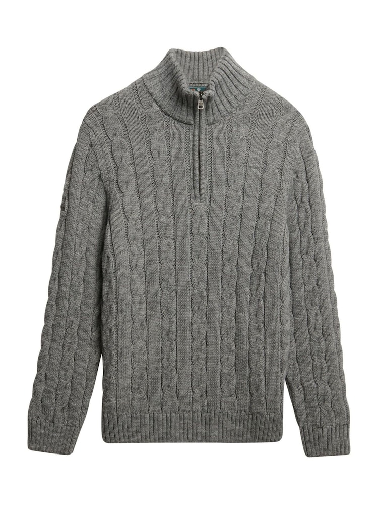 Superdry Grey Jacob Cable Knit Half Zip Jumper - Image 6 of 6