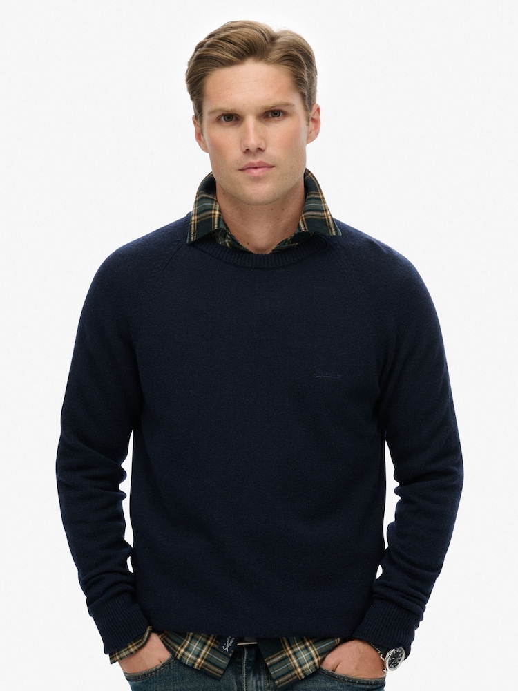 Superdry Blue Wool Blend Jumper - Image 1 of 5 Superdry Blue Wool Blend Jumper - Image 1 of 5