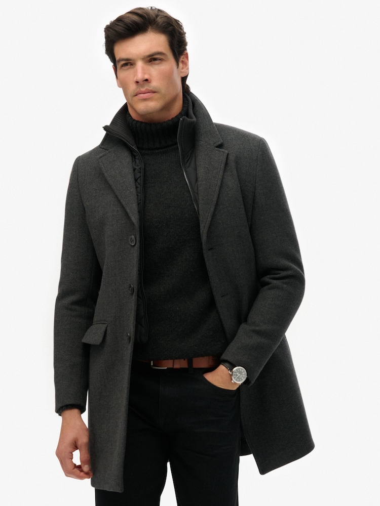 Superdry Grey Tailored 2-In-1 Town Coat - Image 1 of 7 Superdry Grey Tailored 2-In-1 Town Coat - Image 1 of 7