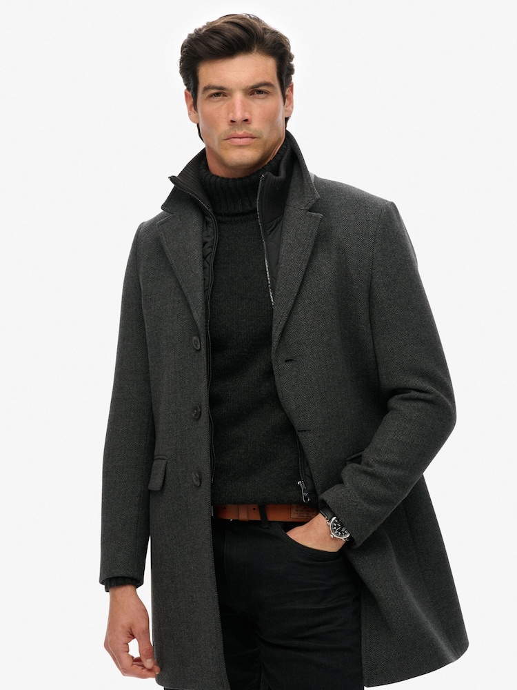 Superdry Grey Tailored 2-In-1 Town Coat - Image 2 of 7 Superdry Grey Tailored 2-In-1 Town Coat - Image 2 of 7