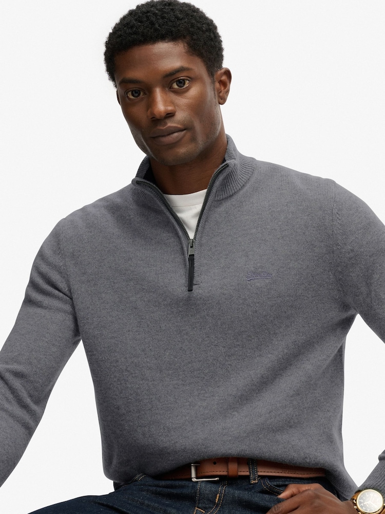 Superdry Grey Wool Blend Half Zip Jumper - Image 1 of 6