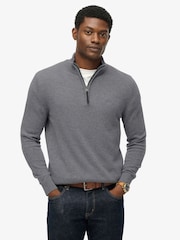 Superdry Grey Wool Blend Half Zip Jumper - Image 2 of 6