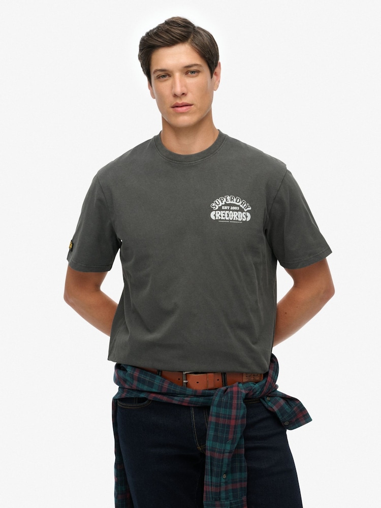 Superdry Black Record Label Oversized T-Shirt - Image 1 of 4 Superdry Black Record Label Oversized T-Shirt - Image 1 of 4