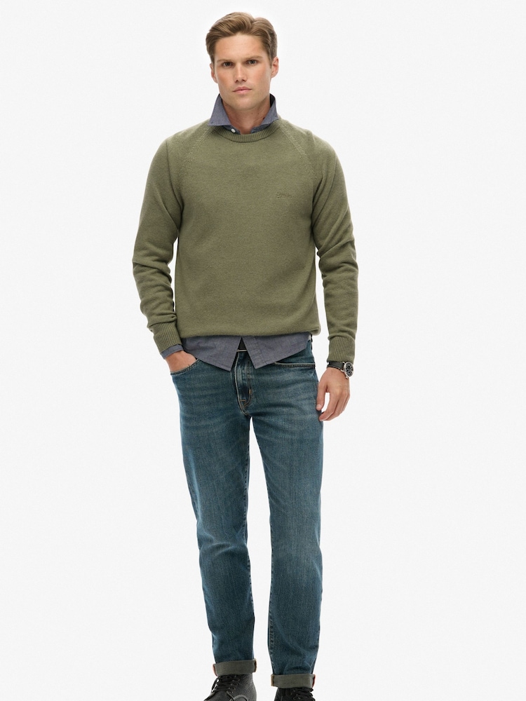 Superdry Light Sage Wool Blend Jumper - Image 2 of 7 Superdry Light Sage Wool Blend Jumper - Image 2 of 7