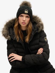 Superdry Black Cable Luxe Knit 100% Cotton Beanie Hat - Image 1 of 4