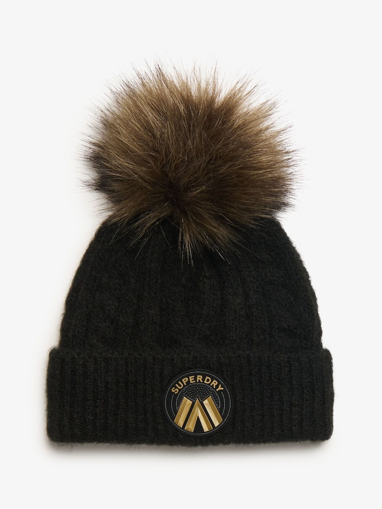 Superdry Black Cable Luxe Knit Beanie Hat - Image 1 of 4 Superdry Black Cable Luxe Knit Beanie Hat - Image 1 of 4