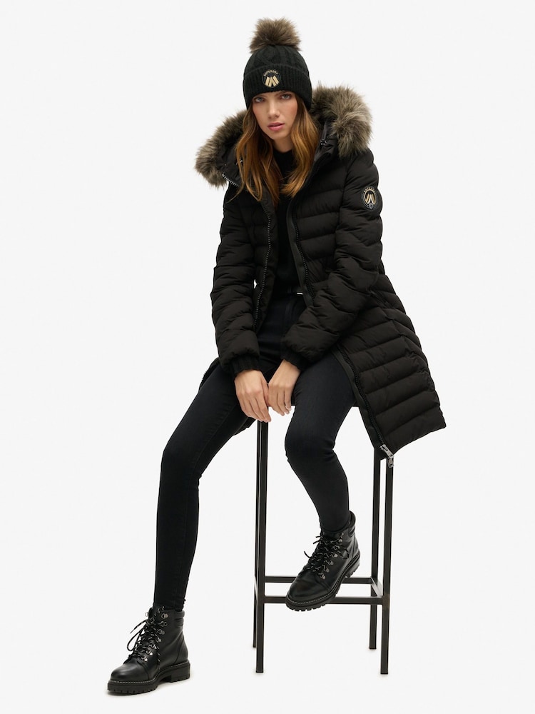 Superdry Black Cable Luxe Knit 100% Cotton Beanie Hat - Image 2 of 4