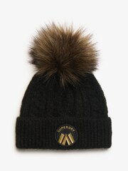 Superdry Black Cable Luxe Knit 100% Cotton Beanie Hat - Image 3 of 4