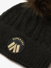 Superdry Black Cable Luxe Knit 100% Cotton Beanie Hat - Image 4 of 4