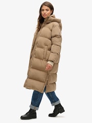 Superdry Brown Longline Hooded Puffer Jacket - Image 2 of 6