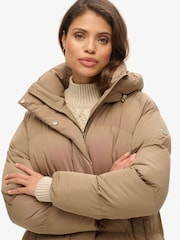 Superdry Brown Longline Hooded Puffer Jacket - Image 4 of 6