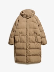 Superdry Brown Longline Hooded Puffer Jacket - Image 5 of 6