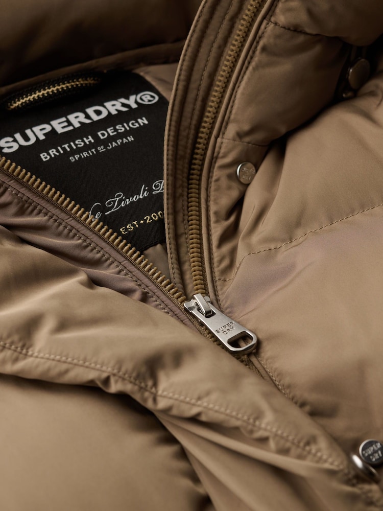 Superdry Brown Longline Hooded Puffer Jacket - Image 6 of 6