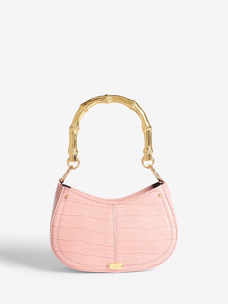 Lipsy Pink Mini Top Handle Bag with Bamboo Style Handle - Image 1 of 4