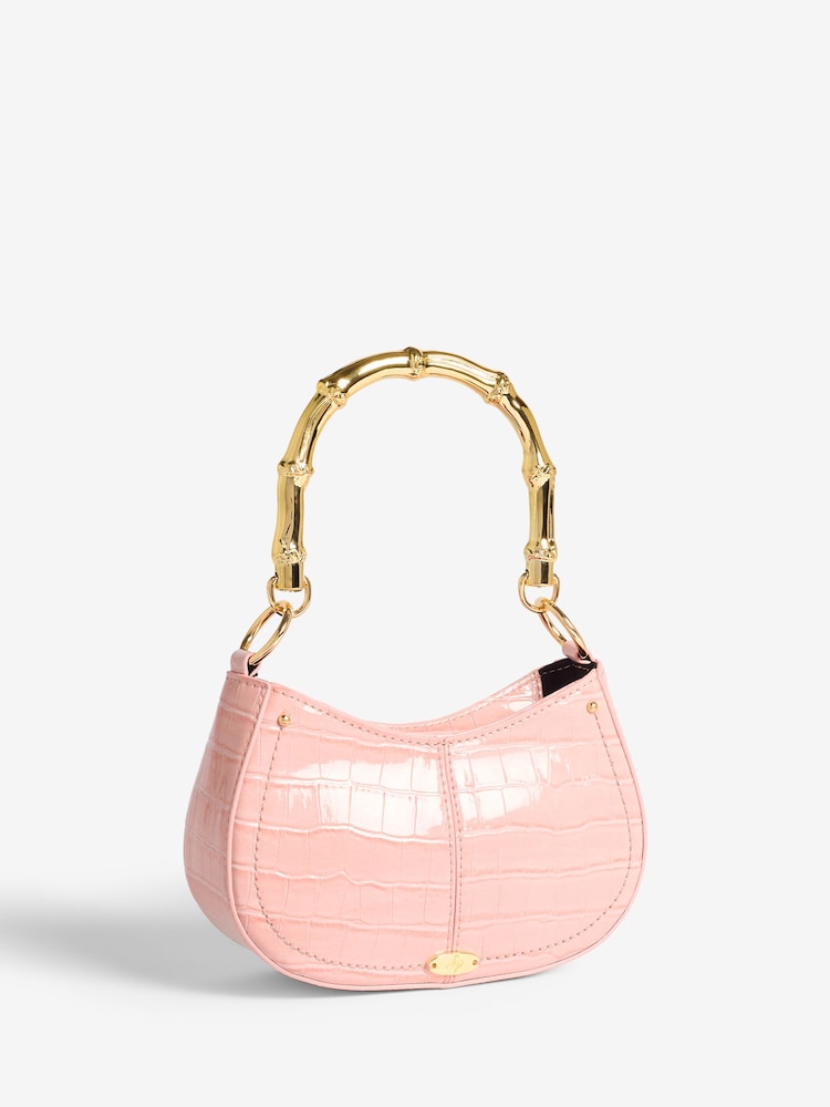 Lipsy Pink Mini Top Handle Bag with Bamboo Style Handle - Image 2 of 4