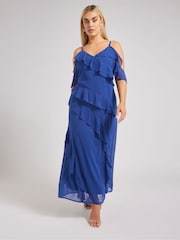 Yours Curve Blue London Ruffle Cold Shoulder Cami Dress - Image 5 of 6