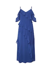 Yours Curve Blue London Ruffle Cold Shoulder Cami Dress - Image 6 of 6
