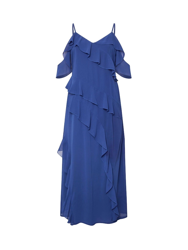 Yours Curve Blue London Ruffle Cold Shoulder Cami Dress - Image 6 of 6
