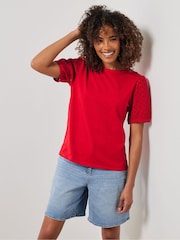 M&Co Red Broderie Puff Sleeve 100% Cotton T-Shirt - Image 1 of 5