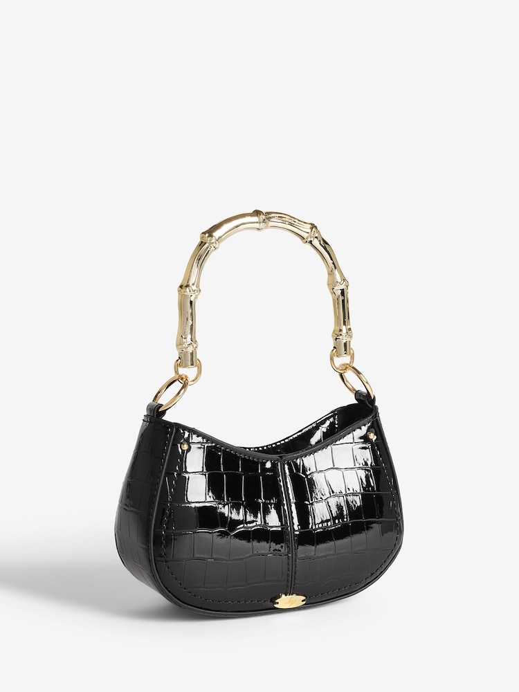Lipsy Black Mini Top Handle Bag with Bamboo Style Handle - Image 2 of 4