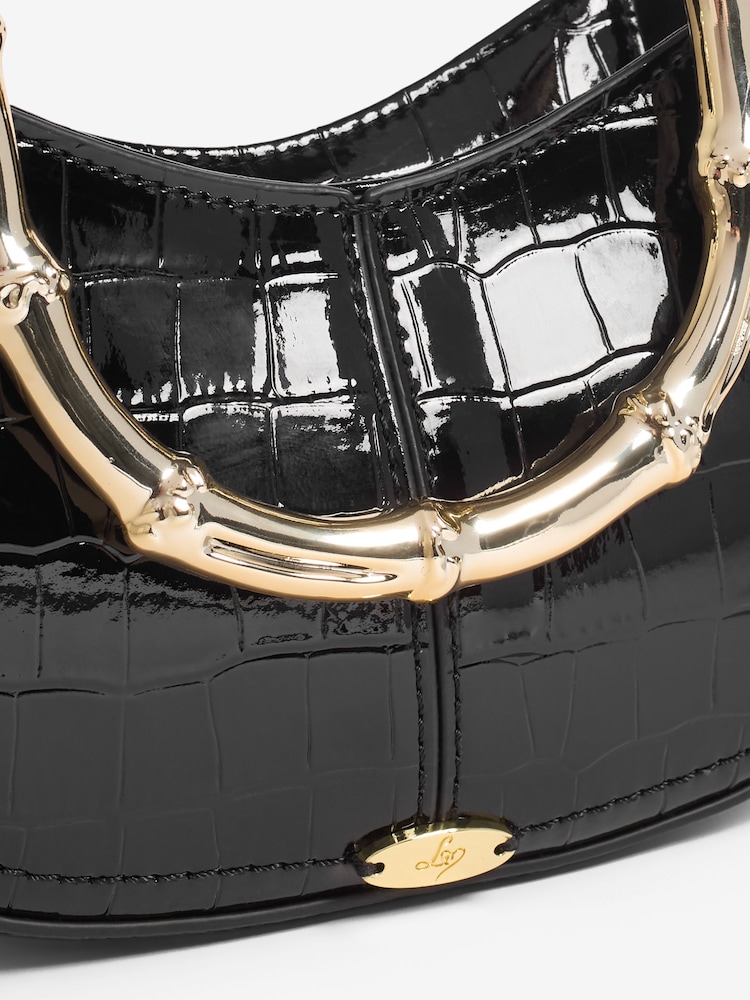 Lipsy Black Mini Top Handle Bag with Bamboo Style Handle - Image 4 of 4