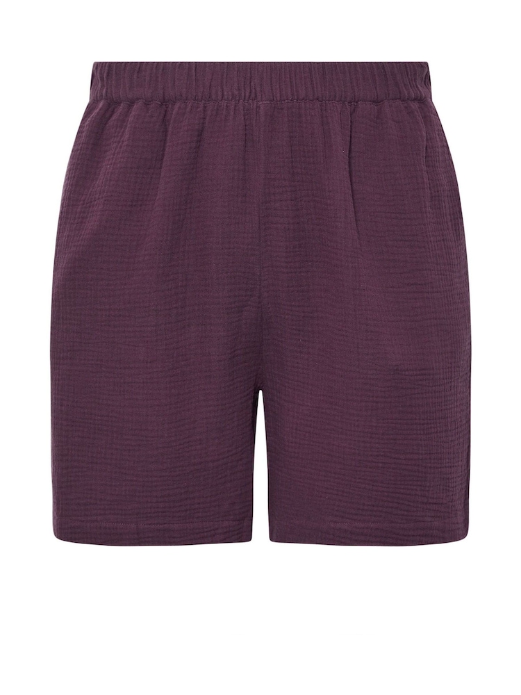Yours Curve Purple Cheesecloth 100% Cotton Co-Ord Shorts - Image 1 of 1