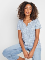 M&Co Light Blue Shells Short Sleeve 100% Cotton Henley Top - Image 1 of 5