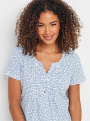M&Co Light Blue Shells Short Sleeve 100% Cotton Henley Top - Image 4 of 5