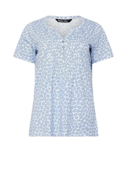 M&Co Light Blue Shells Short Sleeve 100% Cotton Henley Top - Image 5 of 5