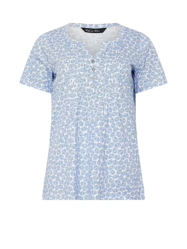M&Co Light Blue Shells Short Sleeve 100% Cotton Henley Top - Image 5 of 5