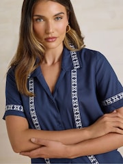 Long Tall Sally Blue Embroidered Shirt - Image 4 of 5