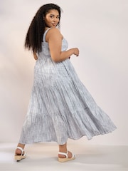 Yours Curve Blue Tiered Shirred 100% Cotton Sundress - Image 3 of 5