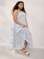 Yours Curve Blue Tiered Shirred 100% Cotton Sundress - Image 4 of 5