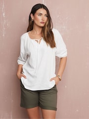 Long Tall Sally White Boho Linen Top - Image 2 of 7