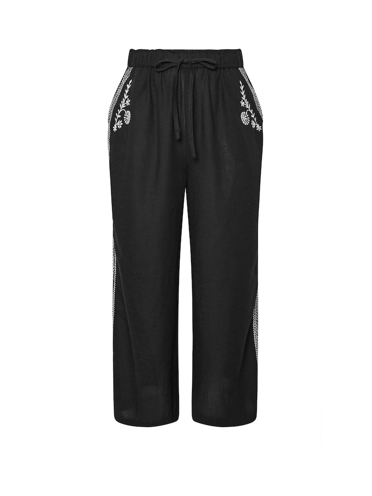 Yours Curve Black Embroidery Wide Leg Trousers - Image 5 of 5
