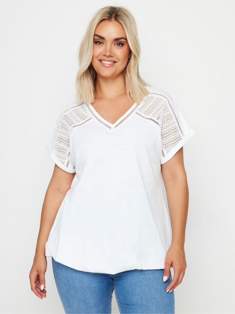 Yours Curve White Grown On Bubble Hem Crochet 100% Cotton Blouses - Image 1 of 5