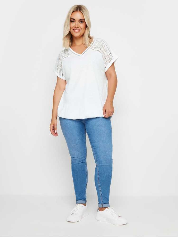 Yours Curve White Grown On Bubble Hem Crochet 100% Cotton Blouses - Image 2 of 5