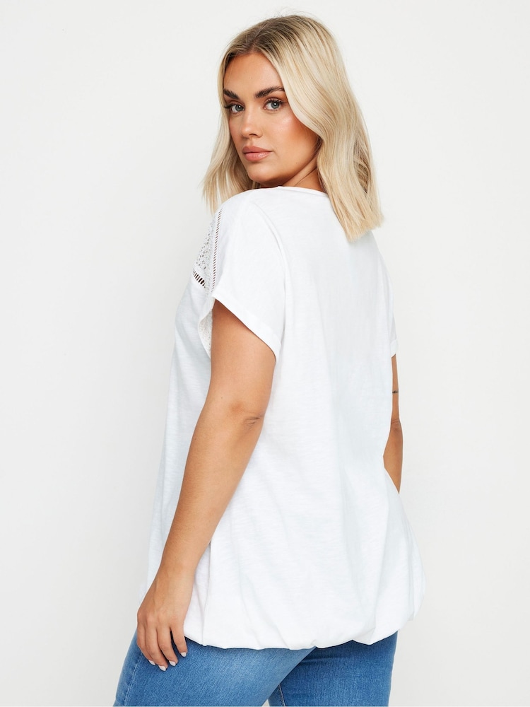 Yours Curve White Grown On Bubble Hem Crochet 100% Cotton Blouses - Image 3 of 5